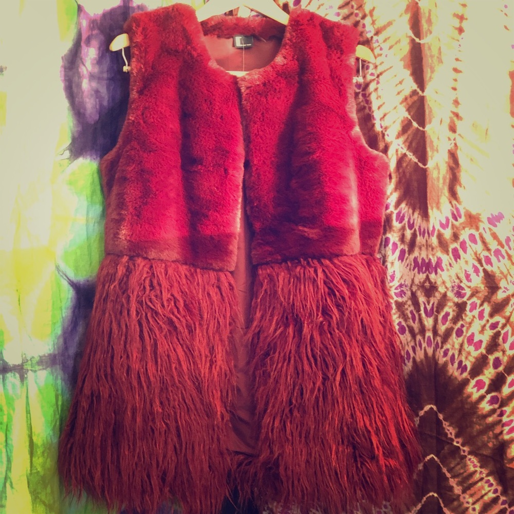 Love Token faux fur vest with shag hem.  M or L